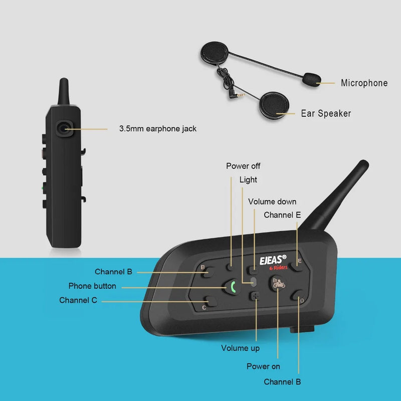 Ejeas v6 pro bluetooth capacete da motocicleta interfone fone de ouvido