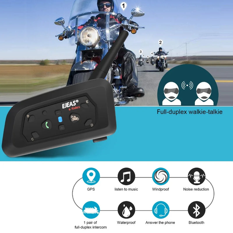 Ejeas v6 pro bluetooth capacete da motocicleta interfone fone de ouvido