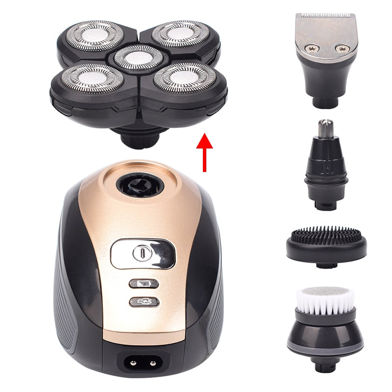Barbeador elétrico 5 cabeças flutuantes barba nariz orelha aparador de pêlos navalha aparador escova facial