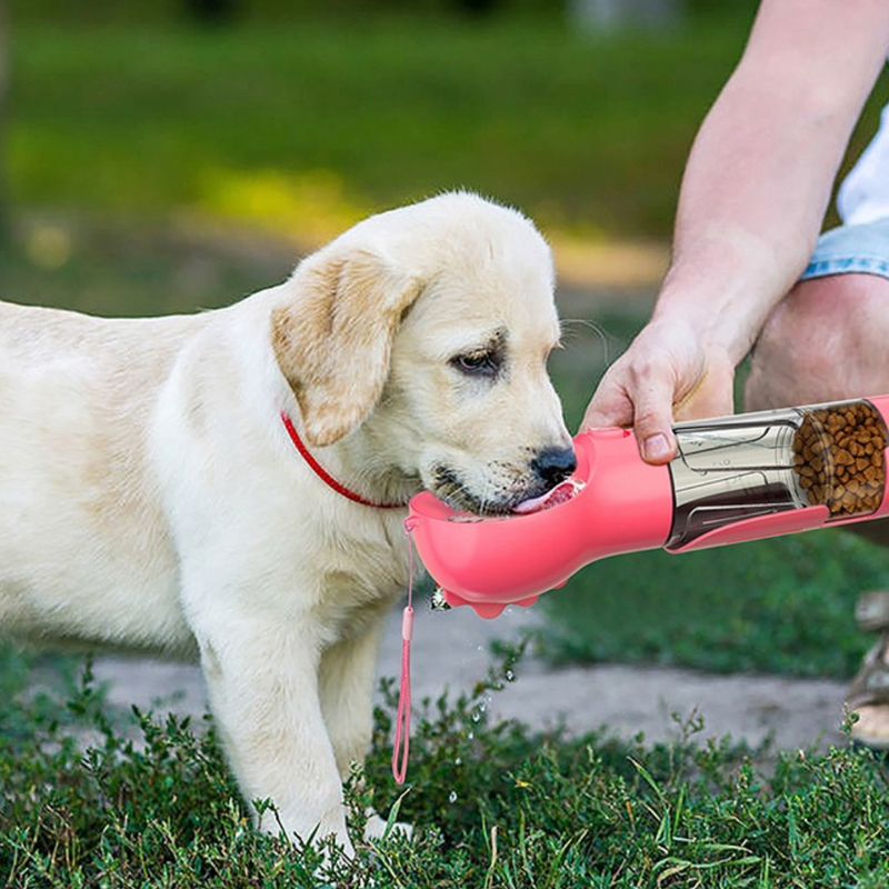Garrafa Portátil e Multifuncional para Cães 3 em 1 | Água, Ração e Sacolinhas