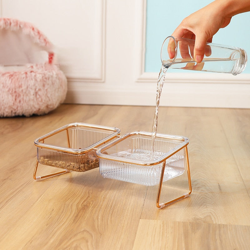 Comedouro e Bebedouro Elevado Duplo para Gatos
