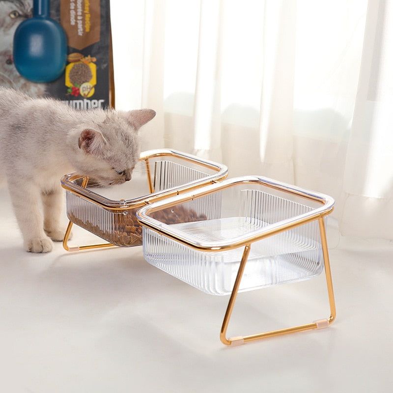 Comedouro e Bebedouro Elevado Duplo para Gatos
