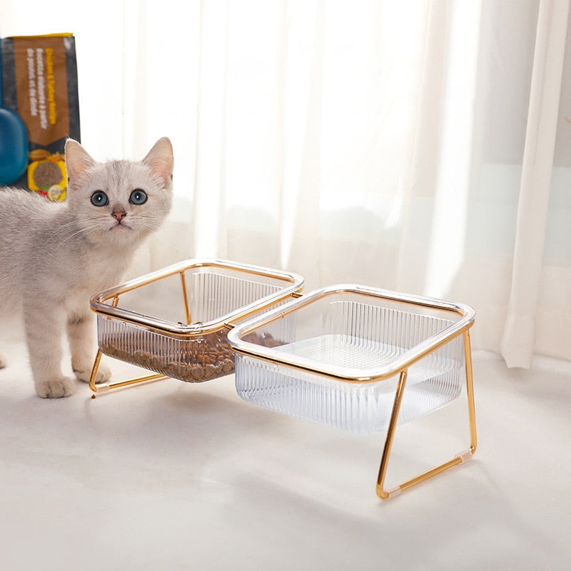 Comedouro e Bebedouro Elevado Duplo para Gatos